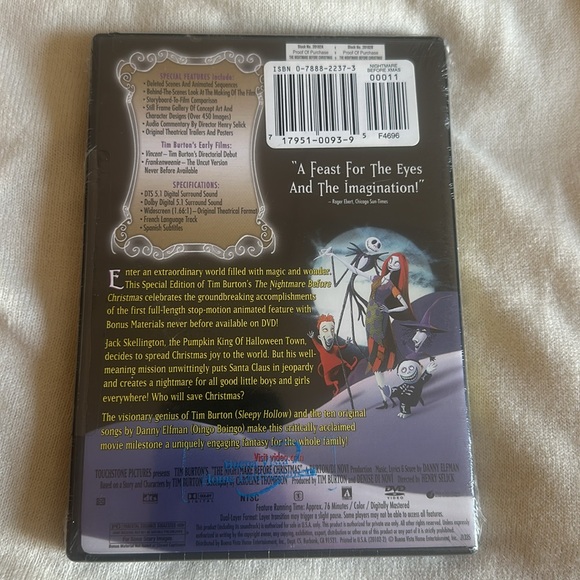 The Nightmare Before Christmas Special Edition DVD, Tim Burton RARE 2000 Disney - Picture 2 of 5